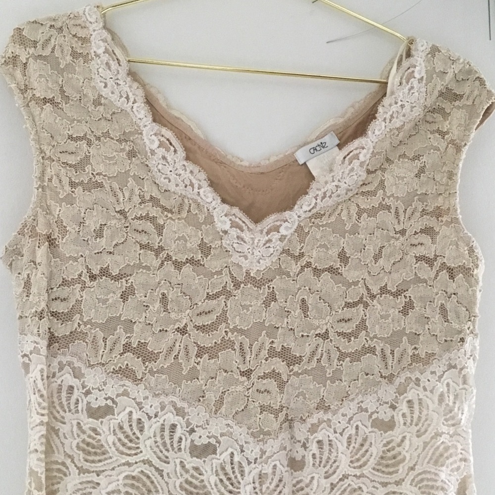 😍Cache Lace Beige Tones Women Top